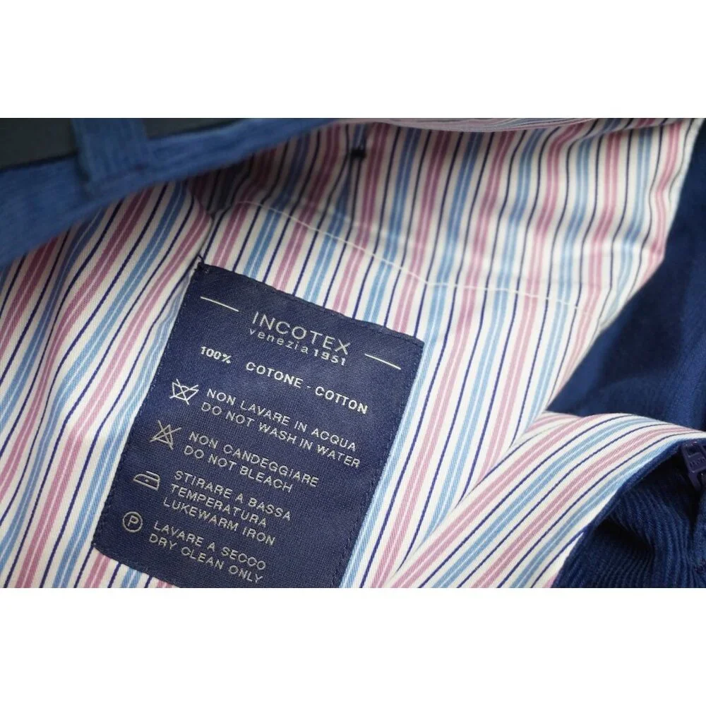 Incotex 100% Cotton Royal Blue Corduroy Mens Pants Sz 44 NEW